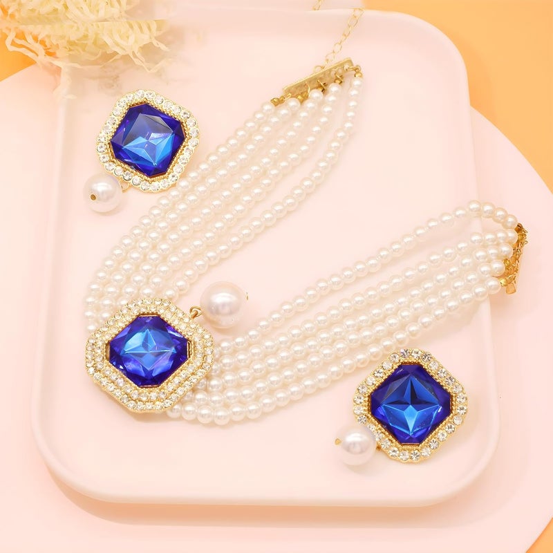 CIOOU Pearl Choker Necklace for Women Gold Crystal Rhinestone Pearl Collar Statement Necklaces Earrings Bridal Pearls Diamond jewelry Set for Wedding - Image 5